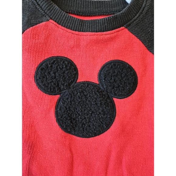 Disney Jumping Beans Mickey Mouse Waffle Knit Sweater 12M Red Black Raglan Baby - Picture 2 of 6